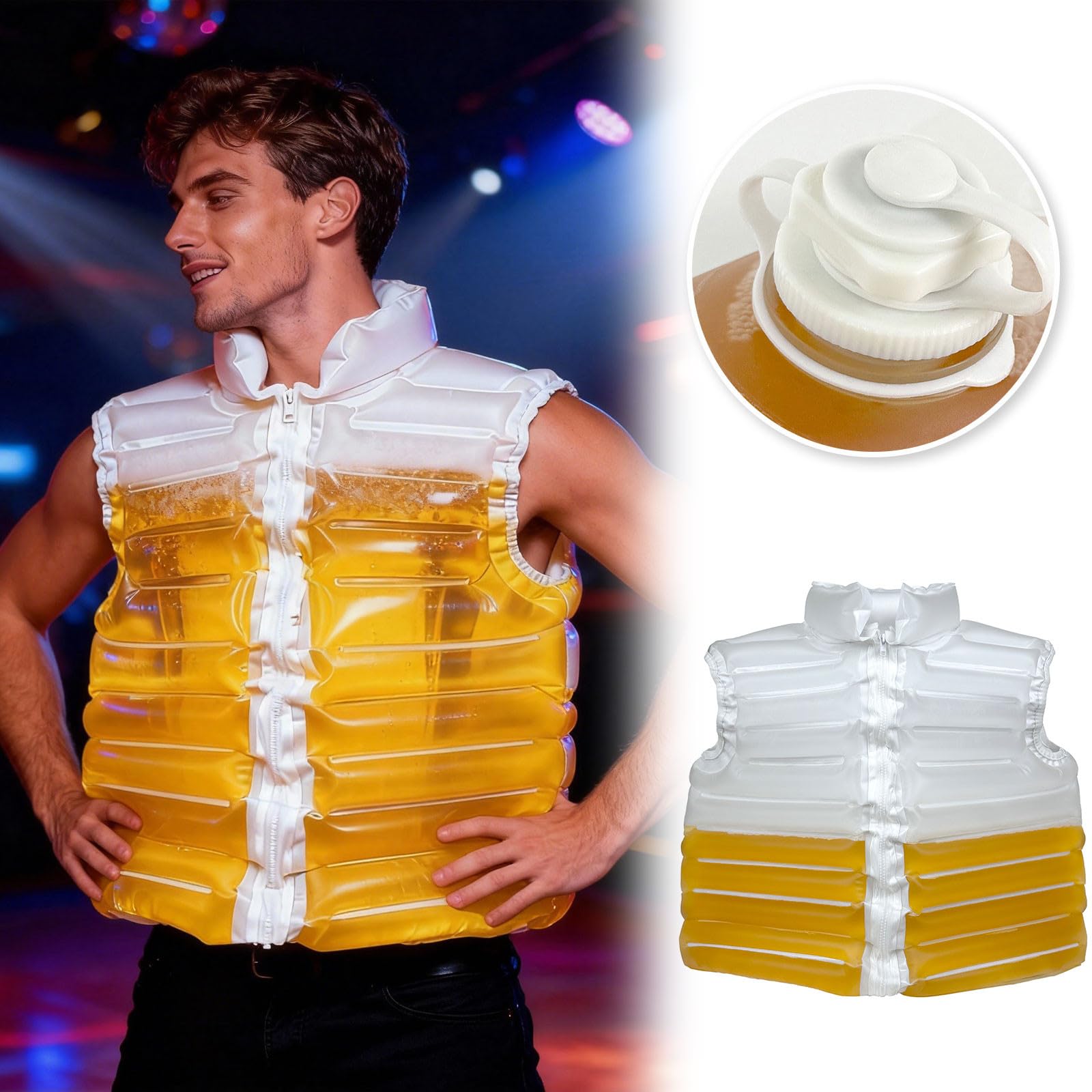 Chaqueta rellena de cerveza, divertida chaqueta transparente para beber cerveza, soporte para bebidas divertido para fiestas, festivales, carnavales y eventos en la piscina, celebraciones al aire