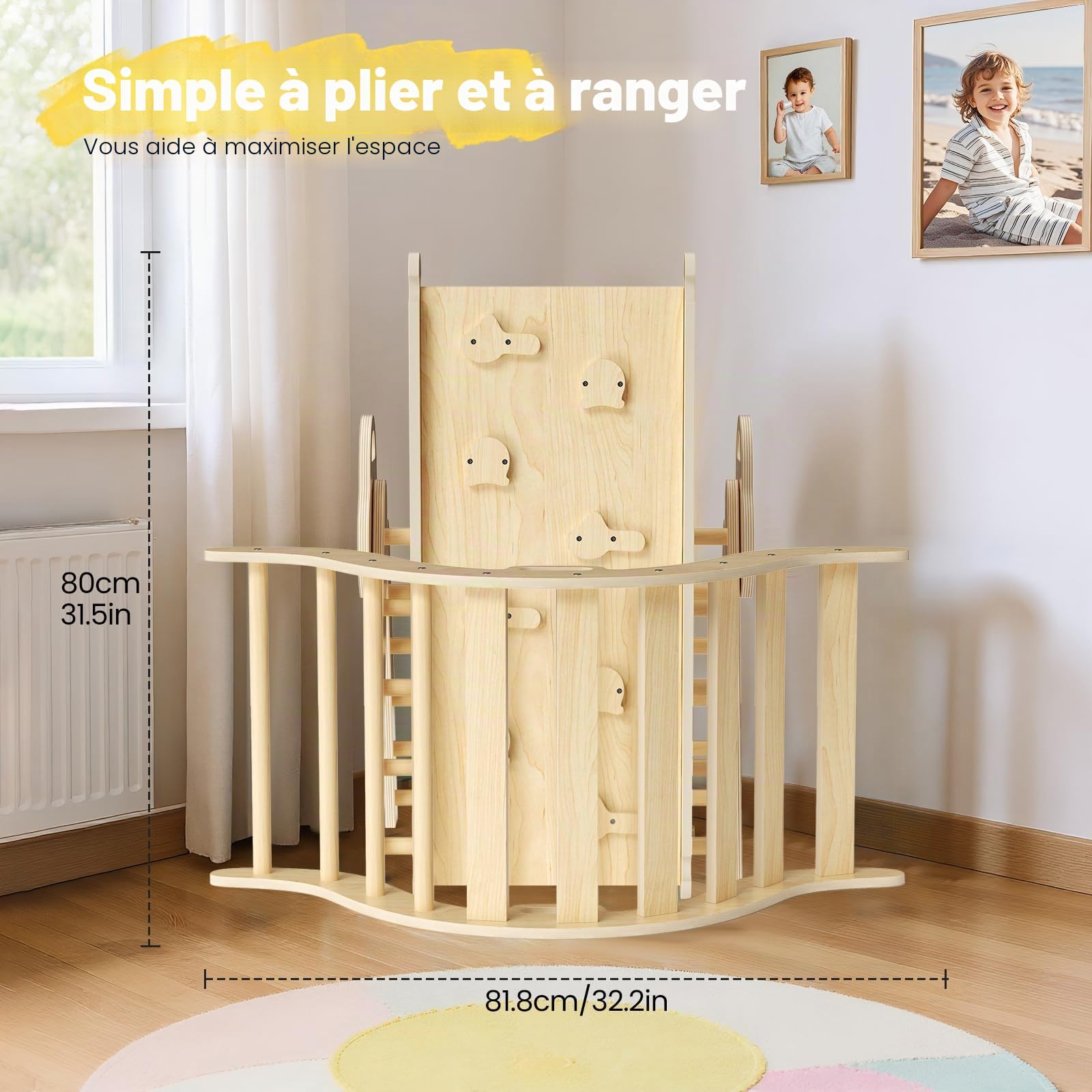 Kit de portique d'escalade Montessori 7 en 1 : triangle d'escalade d'intérieur, arche d'escalade avec coussin et toboggan, jouet d'escalade en bois, structure d'escalade pour 1 à 5 ans (3P avec