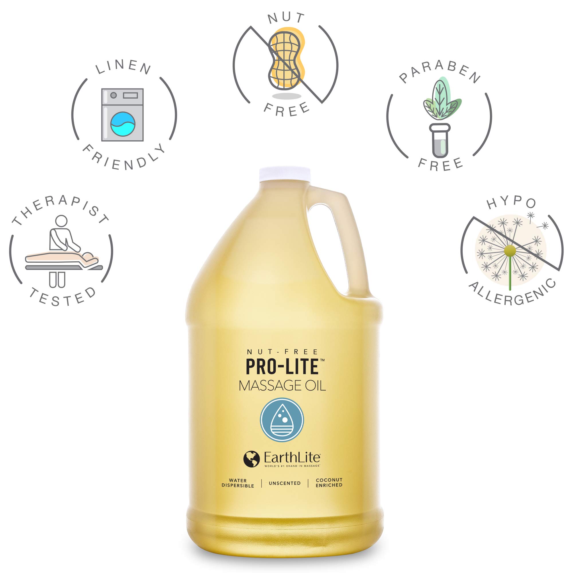 EARTHLITE Massageöl PRO-LITE - Premium Qualität für gewerblich & privat, wasserlöslich, Kokusnuss & Avocado veredelt