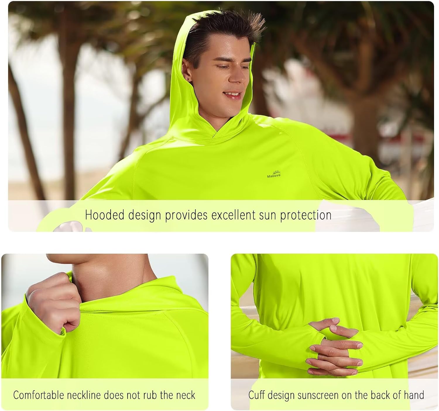 Mabove Men's Fishing Sun Hoodie Long Sleeve UPF 50+ Rash Guard UV Shirts image 4