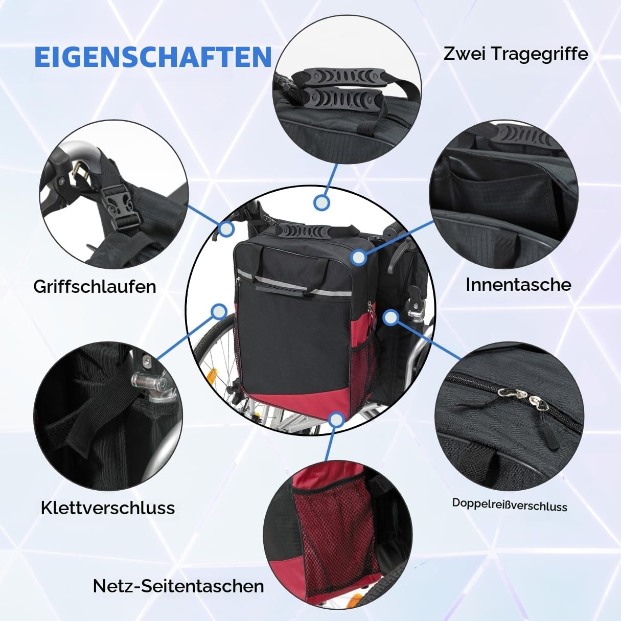 Biscay Mobilitätstasche - Rot | Zubehör für Rollstuhl- und Mobilitätsscooter-Taschen, Rollstuhl und Mobilitätsscooter-Taschen Mobilitätsscooter-Tasche, Zubehör für Rollstühle und Mobilitätsscooter