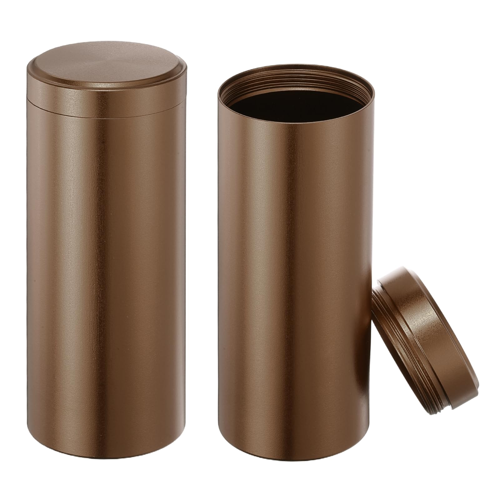sourcing map 2 Pcs Round Tea Canisters, 4.7" x 1.8" Portable Storage Jar Airtight Metal Tea Containers with Lids for Storing Coffee Beans Cookies Spices Candies Candles DIY, Brown