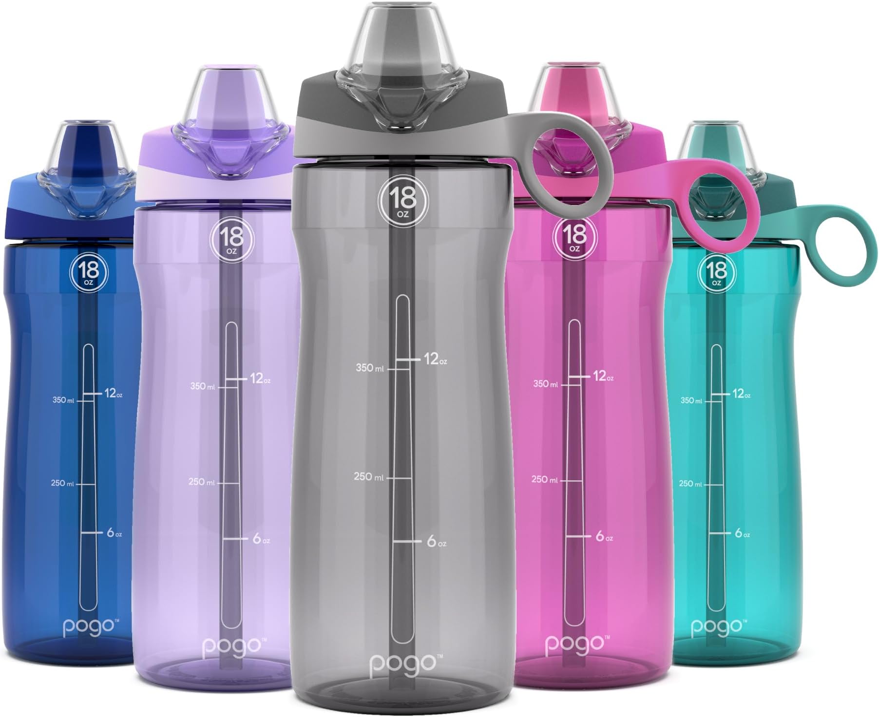 18oz Plastic Water Bottle with Straw Lid with Carry Handle, Reusable, BPA Free, Dishwasher Safe, Perfect for Travel, School, Outdoors, and Gym