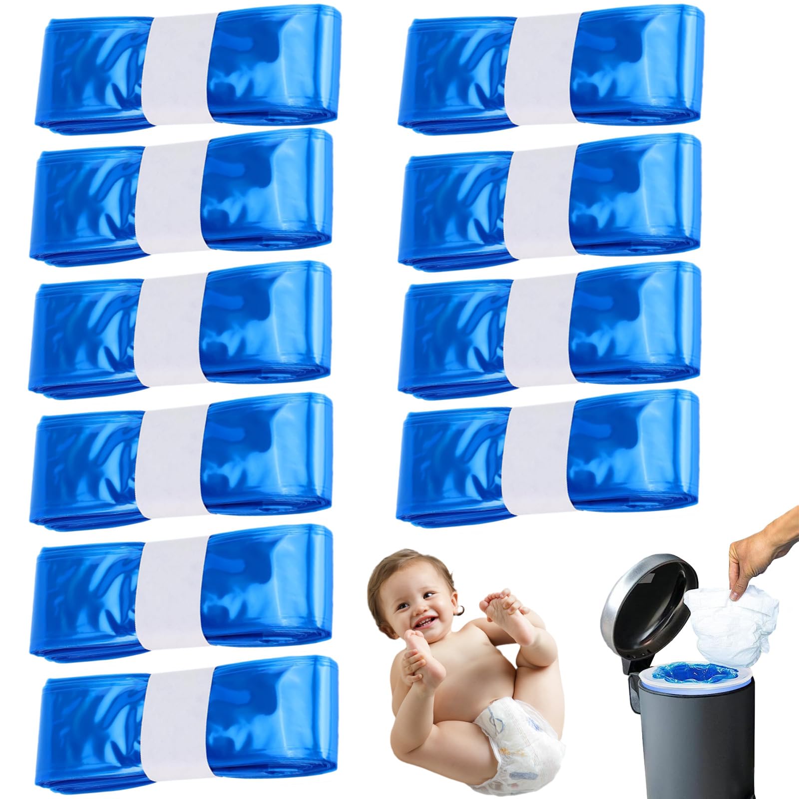 10Pcs Nappy Bin Refills with Excellent Sealing & Toughness, 4.5m Long Pail Refill, Smellproof Disposal Sacks