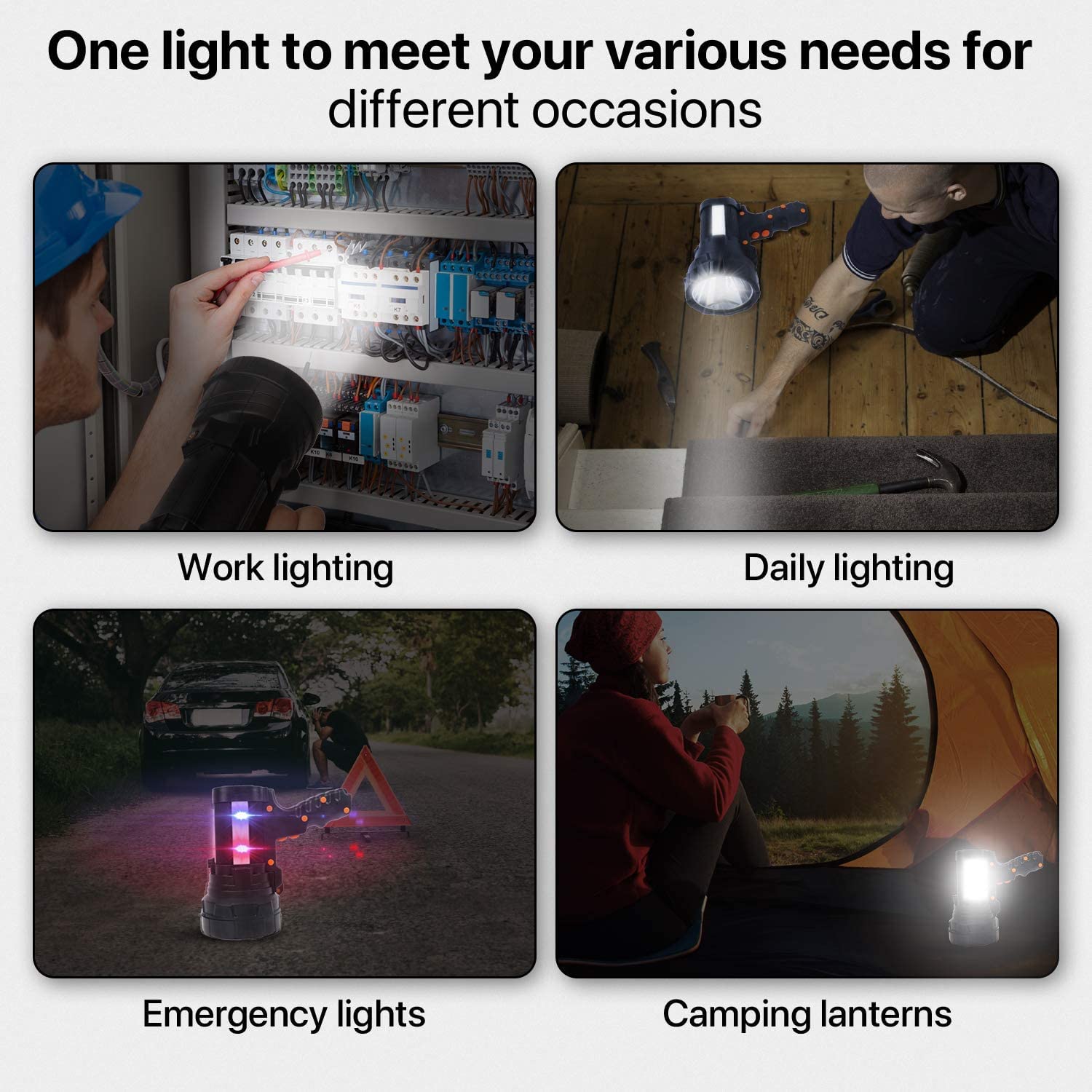 Linterna LED Alta Potencia,Linterna LED Recargable 3en1 15000 Lúmenes 10800mAh Super Brillante Impermeable IPX4 Foco Led Luz de Mano 6 Modes Reflector Portátil para Emergencia Camping Ciclismo Pesca