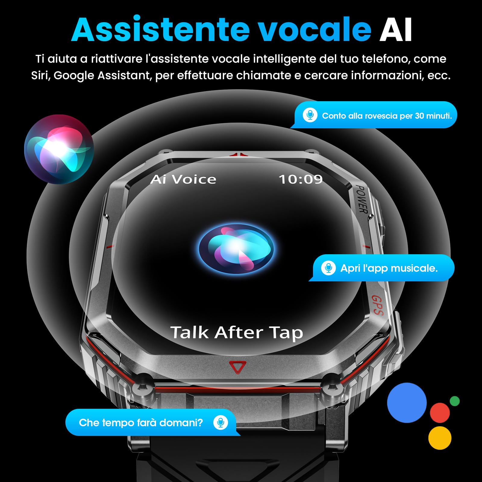 Orologio intelligente militare per uomini con GPS/bussola, assistente vocale GPT, display HD 2.01", chiamate Bluetooth, tracker fitness con modalità, compatibile con Android e iOS (Nero)