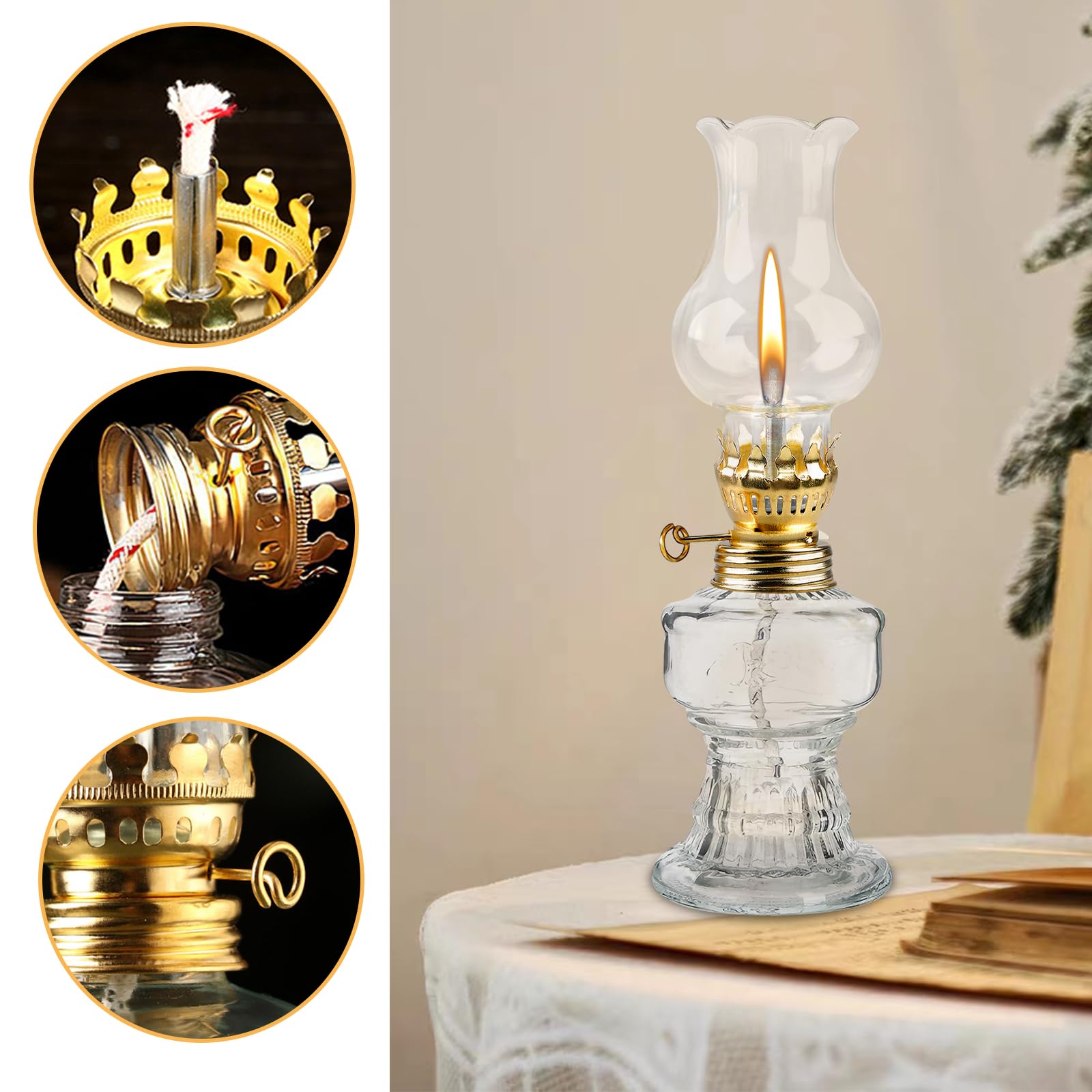Lampada a petrolio in vetro per interni, 2 pezzi lampade a olio in vetro, lampada vintage a olio a petrolio, classica lampada a petrolio con fiamma regolabile, lampada retrò a petrolio, lampada ad