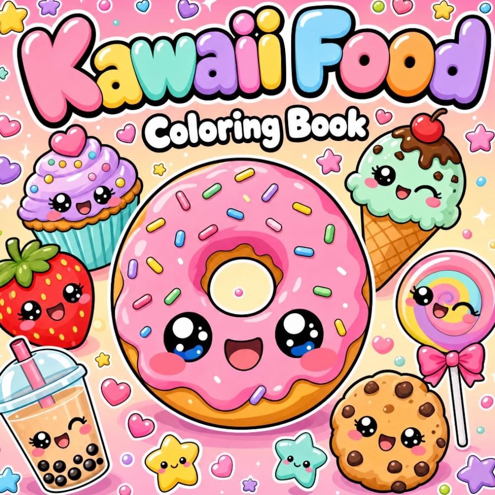 Kawaii Food Coloring Book: Bold and Easy Coloring Pages with Cute Desserts, Snacks and Sweet Treats for Kids, Teens and Adults Relaxation
