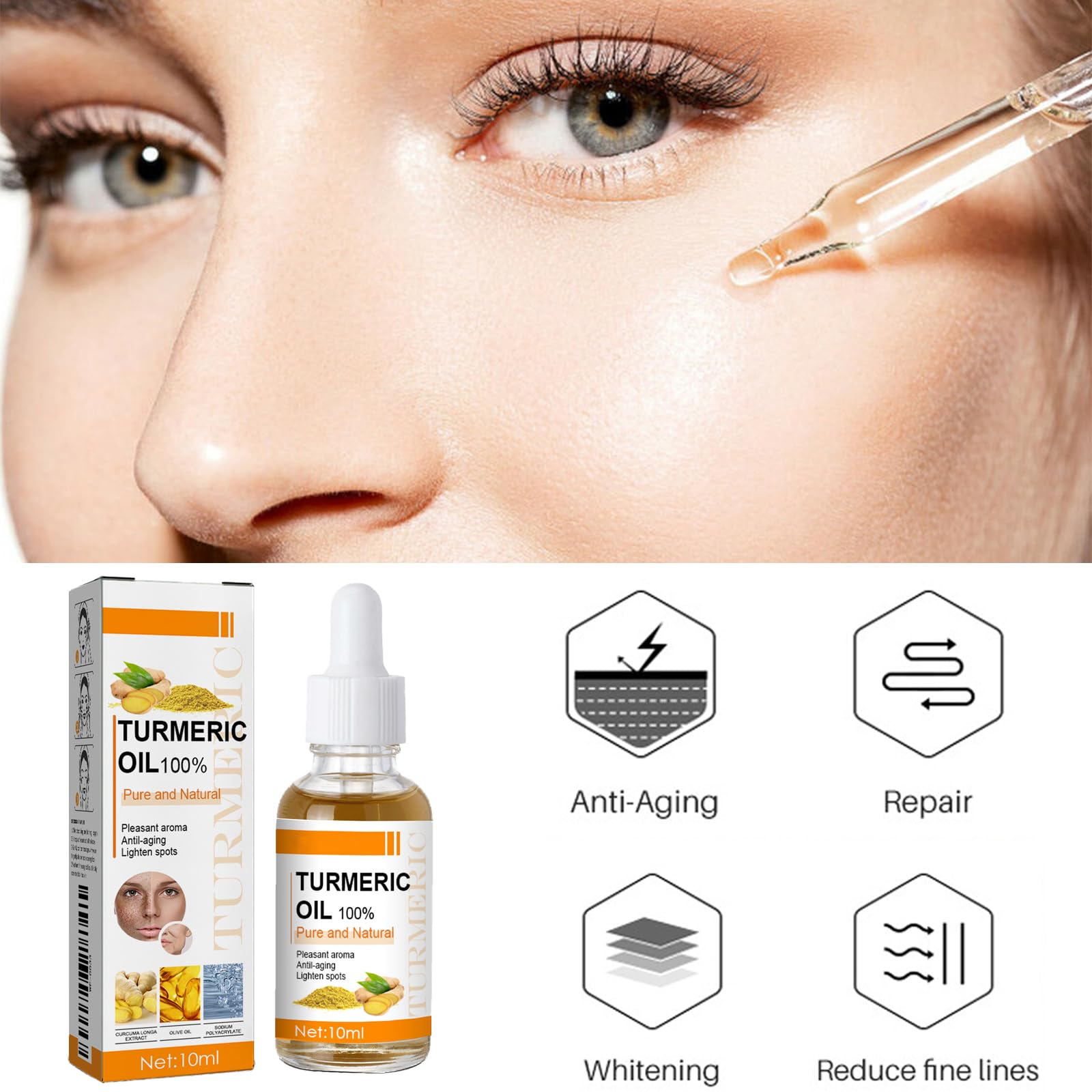 Turmeric Oil Facial Serum, 2Pcs Turmeric Dark Spot Correcting Serum - Image 3