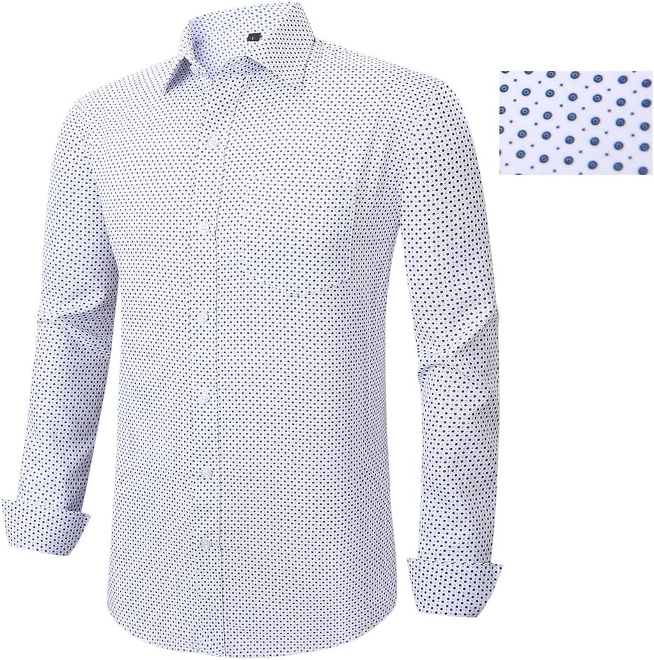 Mans Long Sleeve Button Down Shirt Wrinkle Free Dress Shirt Print Regular Fit Shirt for man