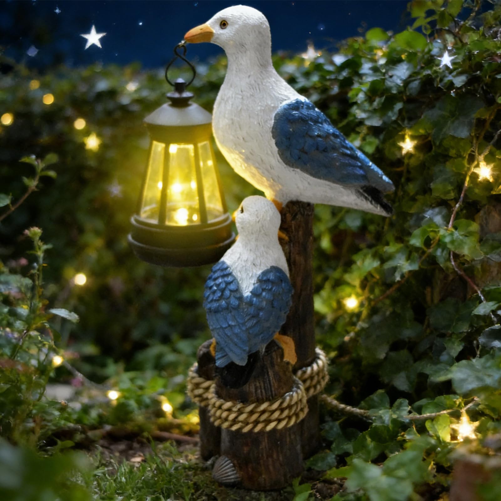 Statua solare da giardino a forma di gabbiano, lanterna a LED, impermeabile, decorazione da giardino, per esterni, balcone, terrazza, giardino, statua in resina, faro, decorazione marittima