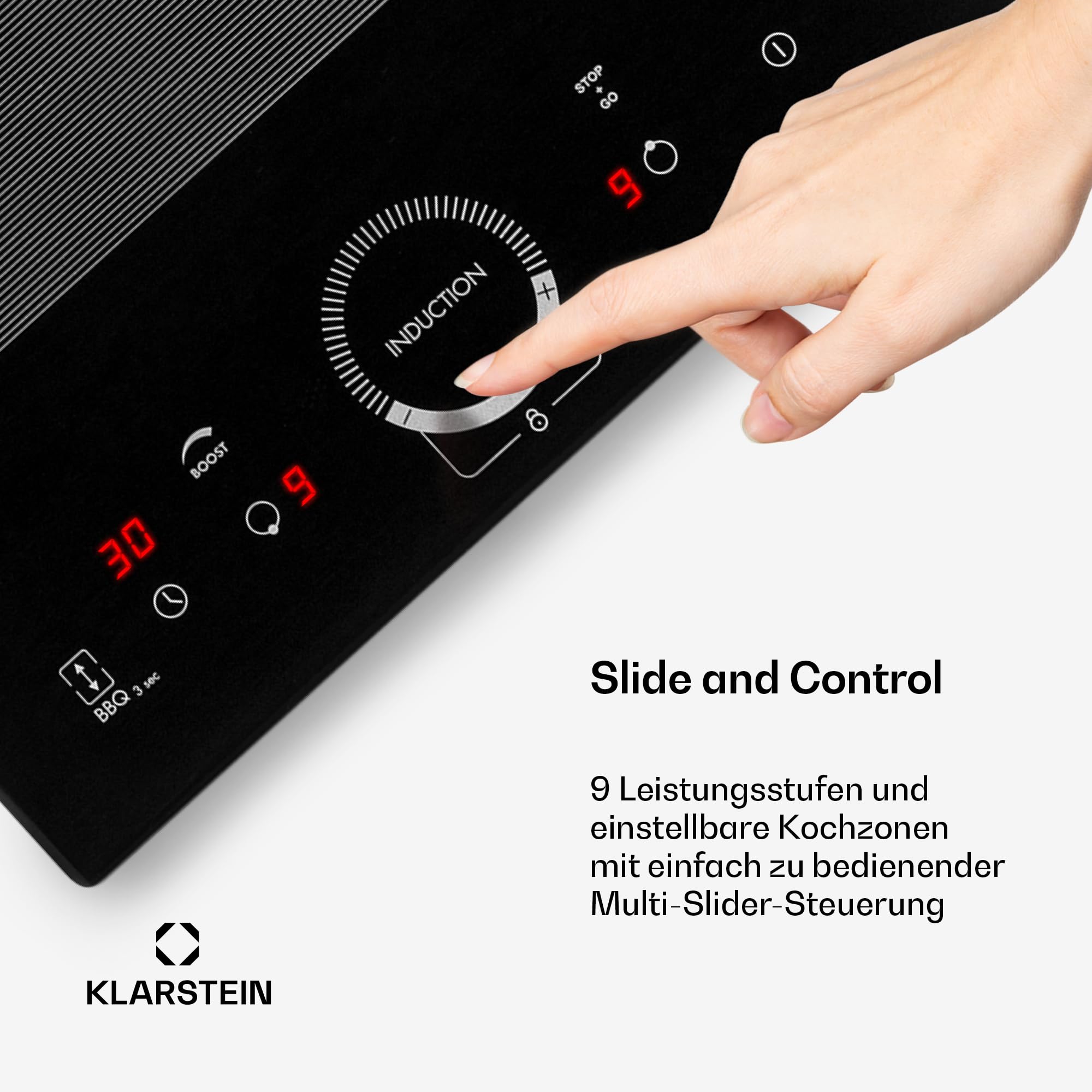 Klarstein Induktionskochfeld 4 Platten Glaskeramik Touch-Display 3500 Watt Einbau