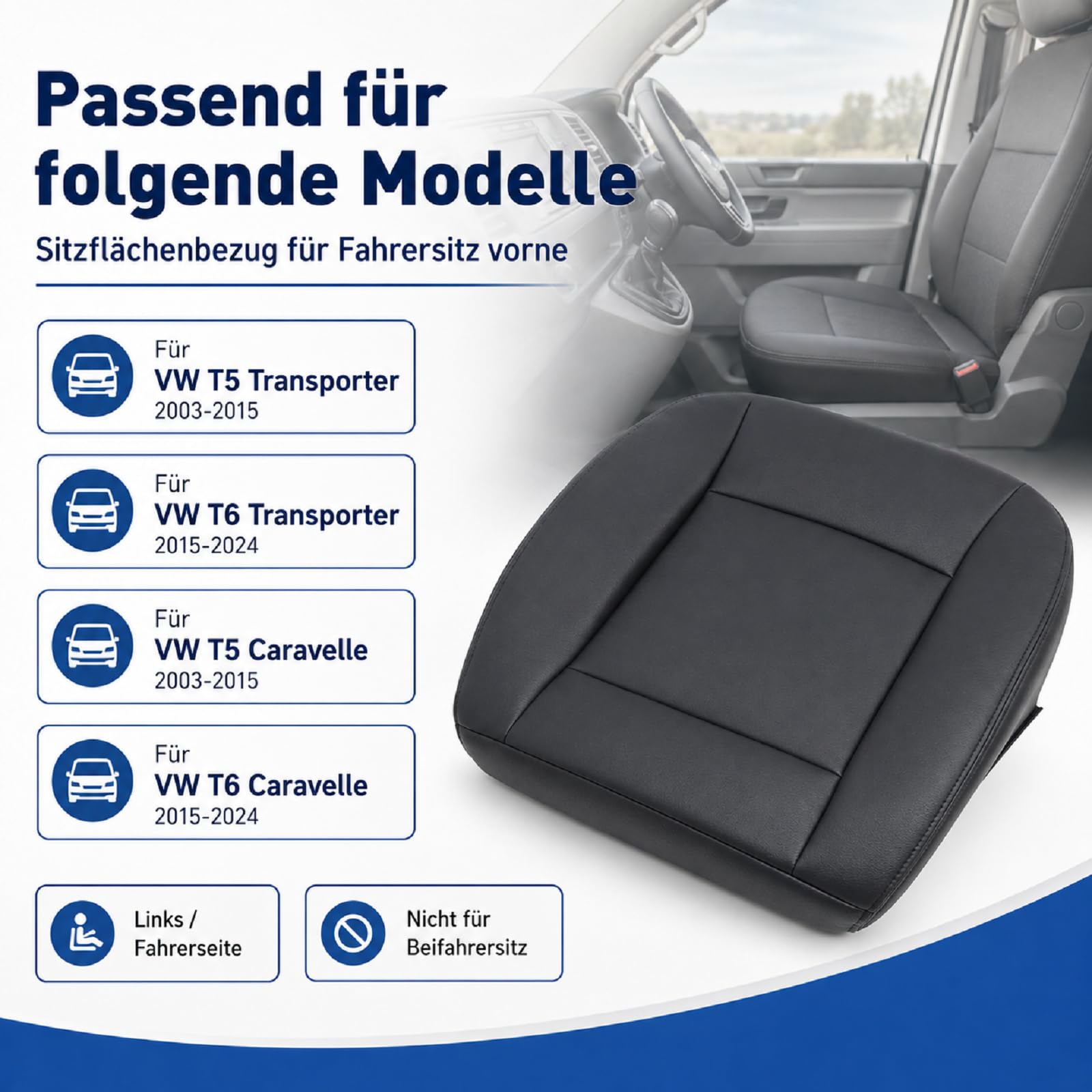Coprisedile per conducente, compatibile con VW T5 T6 Transporter 2003-2024