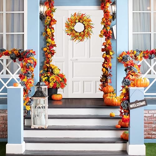 Miniatura 2 de Corona artificial de otoño de 20 pulgadas, corona de otoño para puerta delantera, coronas de Acción de Gracias, corona de flores de margarita