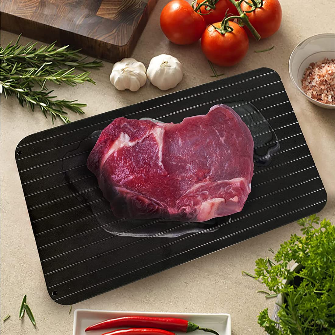 ZMREN Bandejas de descongelación, Placa de Descongelación Rápida de Alimentos para Pescado, Carne, Aves o Cualquier Otra Cosa Que esté congelada (29.5 x 21 x 0.2cm) — view 6