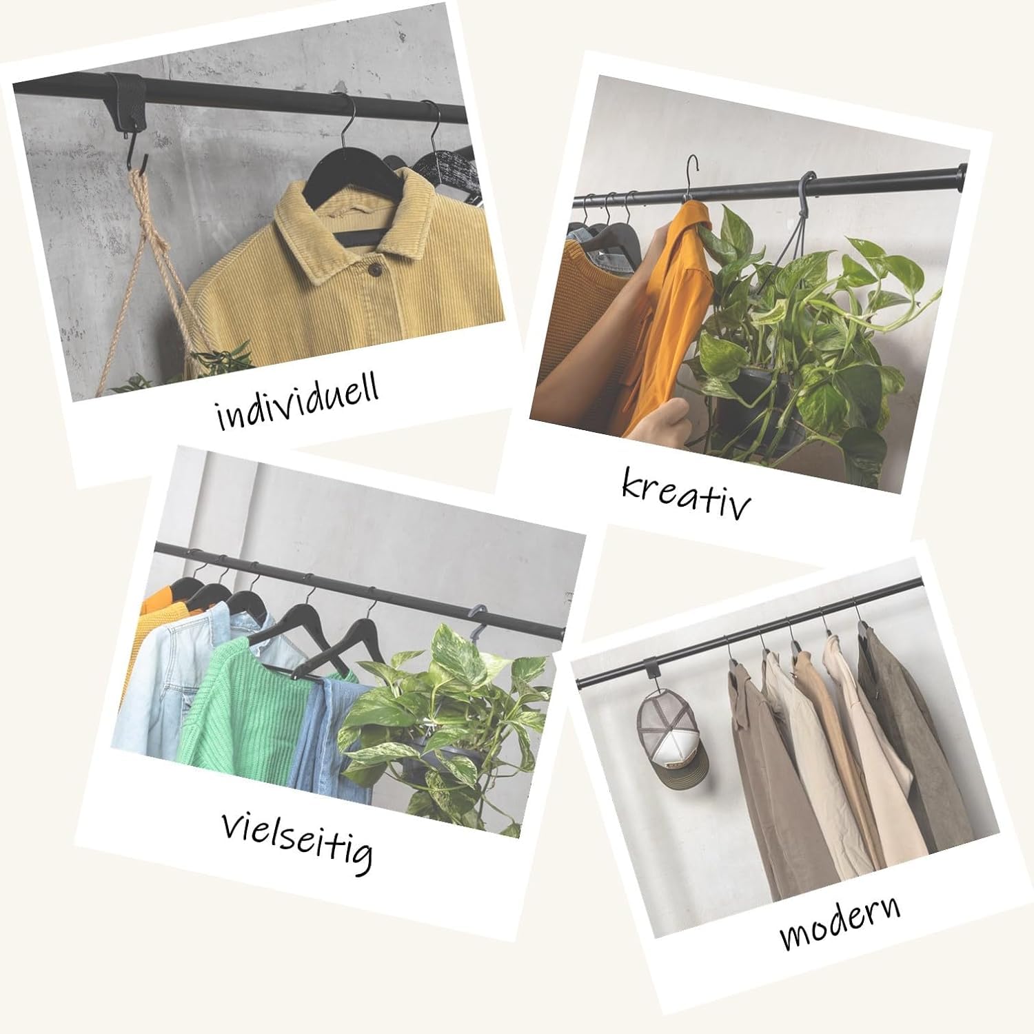 Kleiderstange Garderobe Industrial Design für Decke Garderobenstange | Breite 80 cm x Höhe 50 cm | Deckenmontage | Ankleidezimmer | Schlafzimmer | Flur | begehbarer Kleiderschrank