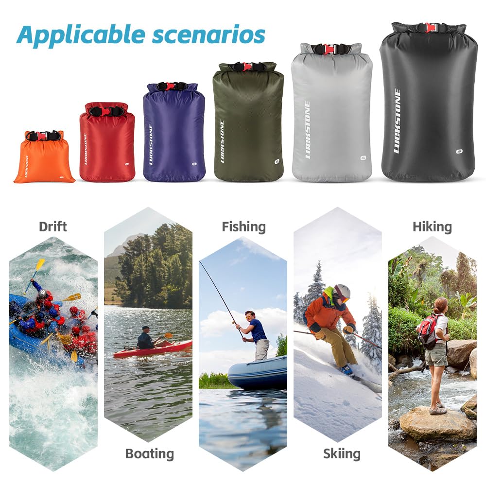6-teiliges wasserdichtes Dry Bag-Set, reißfeste Outdoor-Taschen aus 70D-Polyester, halten die Ausrüstung trocken, ideal für Outdoor-Camping, Rucksackreisen, Kajakfahren,