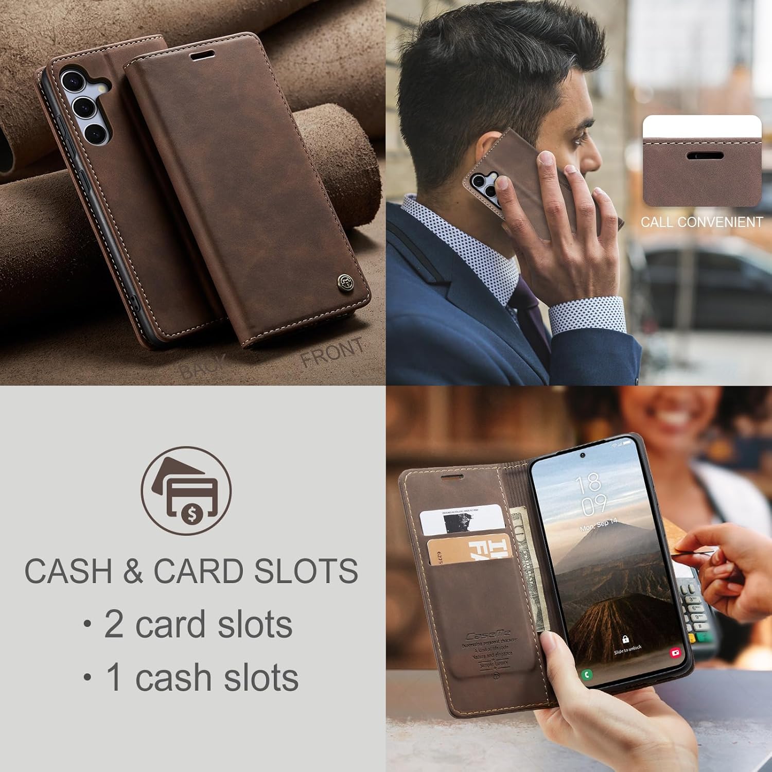 for Samsung Galaxy S25 Plus Case, Flip Wallet Leather Case with Card Holder Magnetic Closure Shockproof Kickstand Protective Phone Cases Cover for Galaxy S25 Plus, Coffee - Image 6