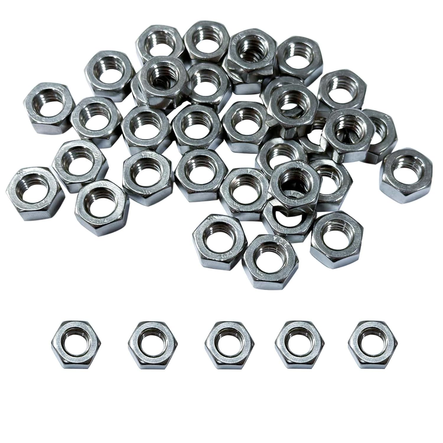 Hex Nuts 304 Stainless Steel Hardware Hex Nuts Metal Nuts,Steel Nut Fasteners 1/4-20 SAE Replacement Nut (Silvery, 1/4-20 120pcs)