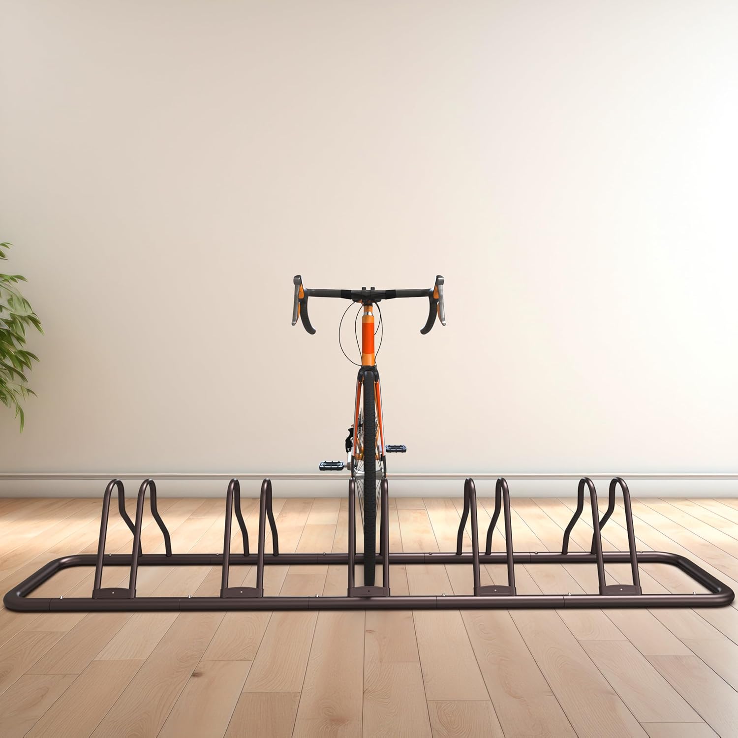 Simple Houseware 5-Bike Floor Storage Rack - Adjustable Bicycle Parking Stand & Garage Organizer for Road and Kids Bikes, Bronze