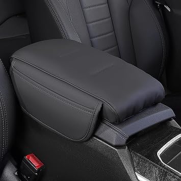 Car Center Console Cover for Mitsubishi Zinger 7seats 2008 2009 2010 2011 2012 2013 2014 2015 2016, PU Leather Car Armrest Cushion with 2 Storage Bags, Armrest Seat Box Protector,A Black
