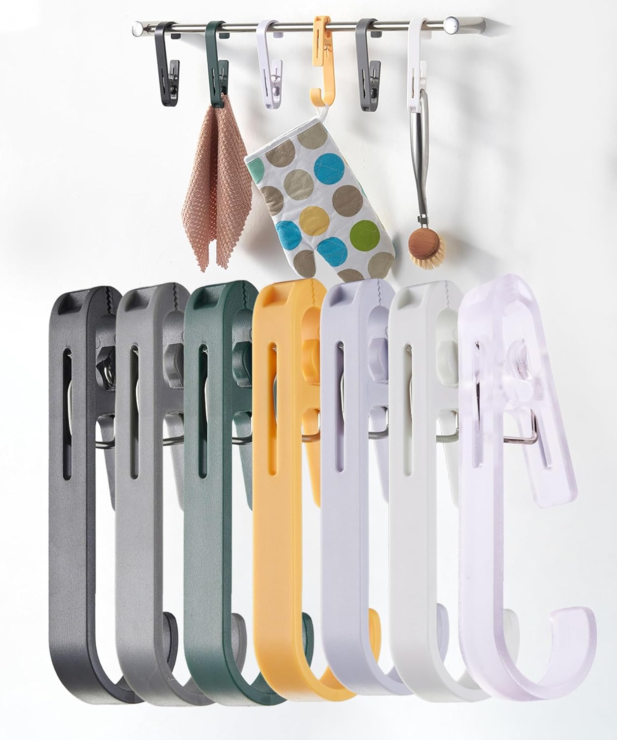 3Pcs Laundry Hooks Clips Hanger - Multifunctional Clips with Hooks Closet Organizer Clamps Hanging Socks Boot Bras Towels for Bathroom Wardrobe Kitchen Office, Purple