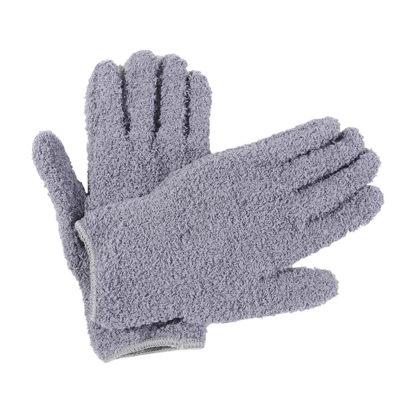 DYYEUAVT 2Pair Coral Fleece Microfiber Cleaning Gloves Car Grooming Solid Dusting Five Fingers Absorbent(Grey)