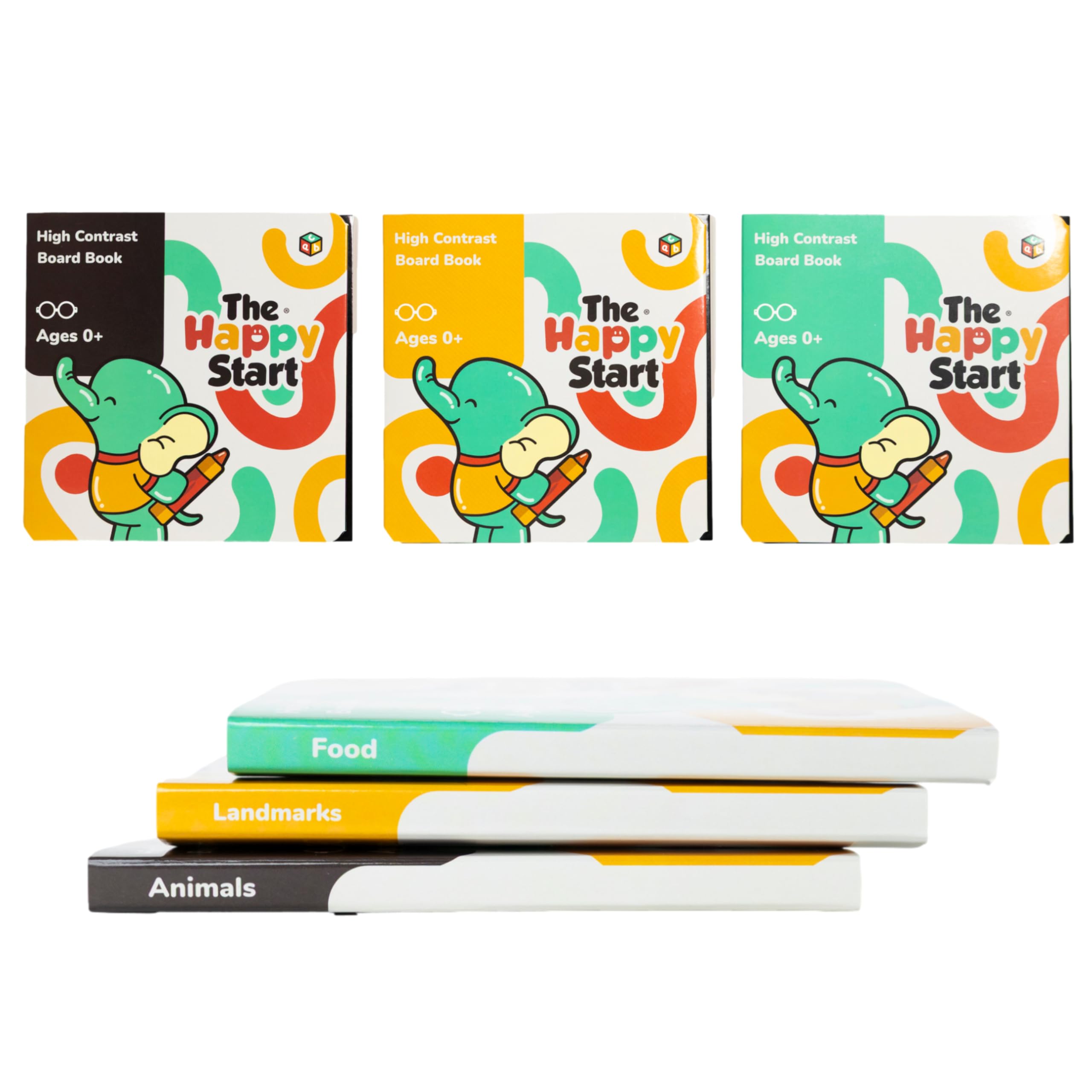 Happy Start Award-Winning High Contrast Board Book for Tummy Time - 3-Pack