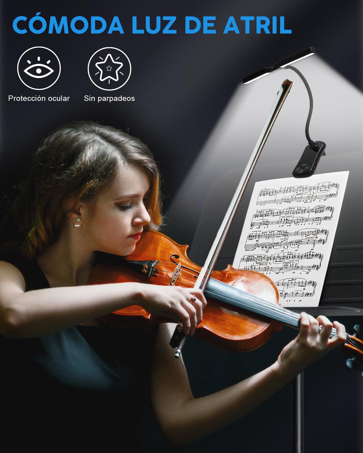 Lampara Atril Musica de Pinza con 3 Color 8 Brillo, 14 LEDs Luz para Atril de Partituras, USB-C Recargable Lampara Lectura Libro para el Piano, Guitarra, Partituras, Luz Libro Lectura
