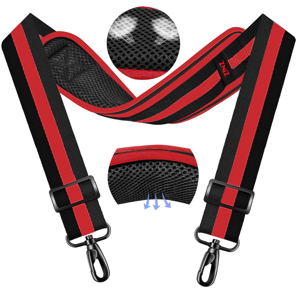 ZINMARK Shoulder Strap 59 inch, Extra-Thick Fixed Cushion Pad and Dual Clasps Universal Replacement Strap for Bags, Camera, Crossbody，Lawn mower -Black Red Black Stripe