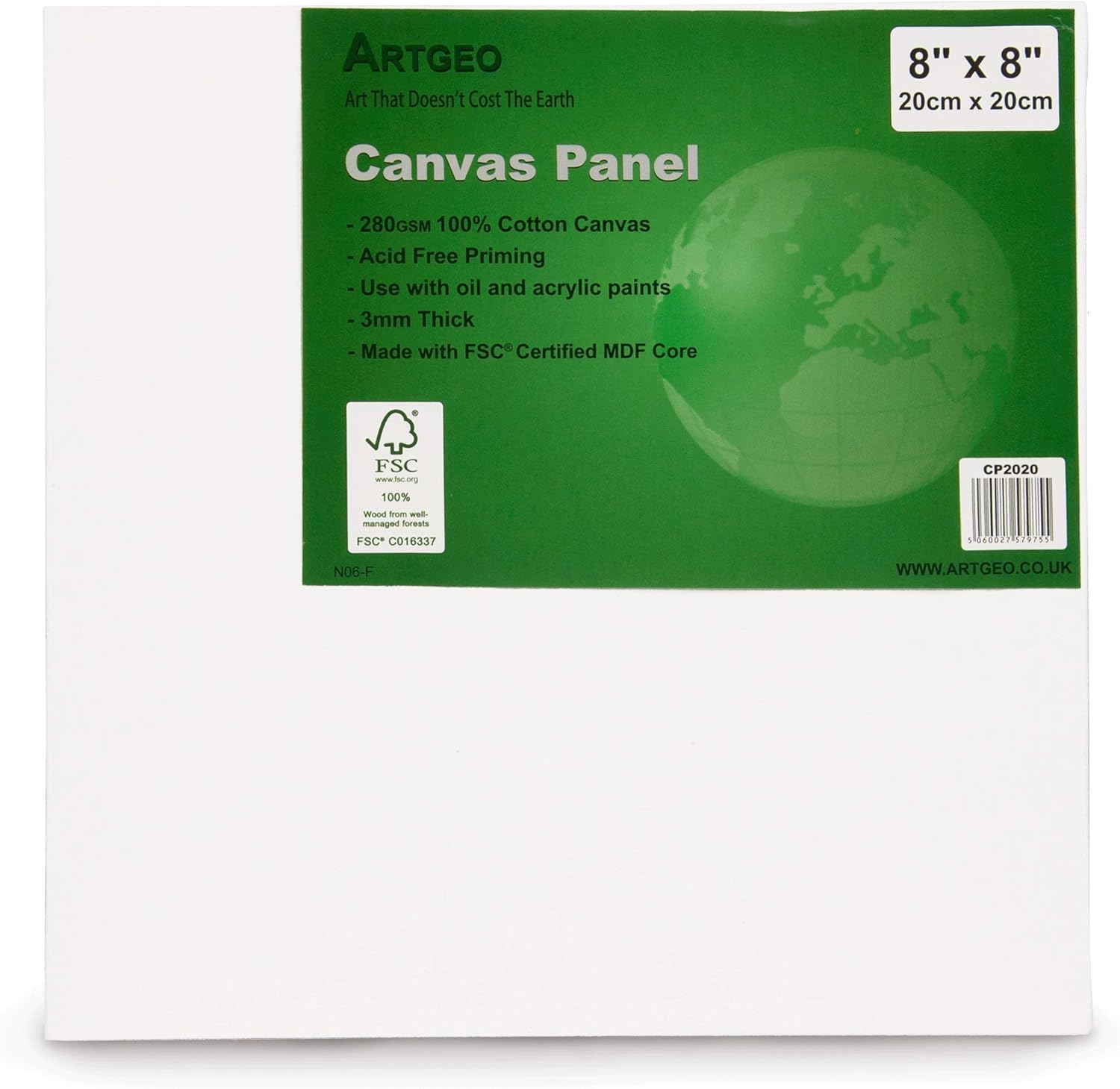 Artgeo 20cm x 20cm (8" x 8") 3mm FSC Canvas Panel Amazon.co.uk Home