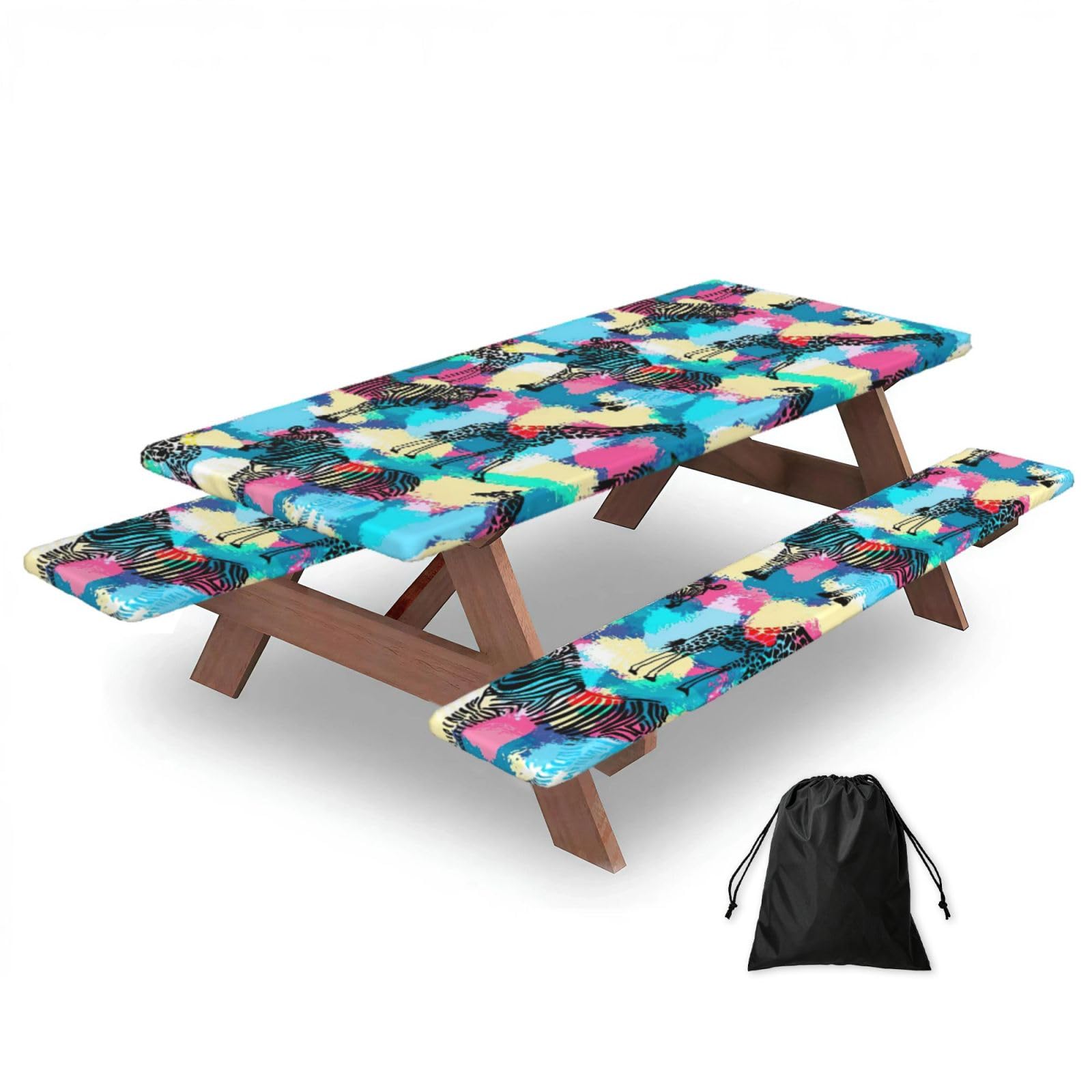 Yqxwjl Black Coloured Zebra Print Camping Essentials Waterproof Camping Table And Bench Cover With Drawstring Bag 183 Cm