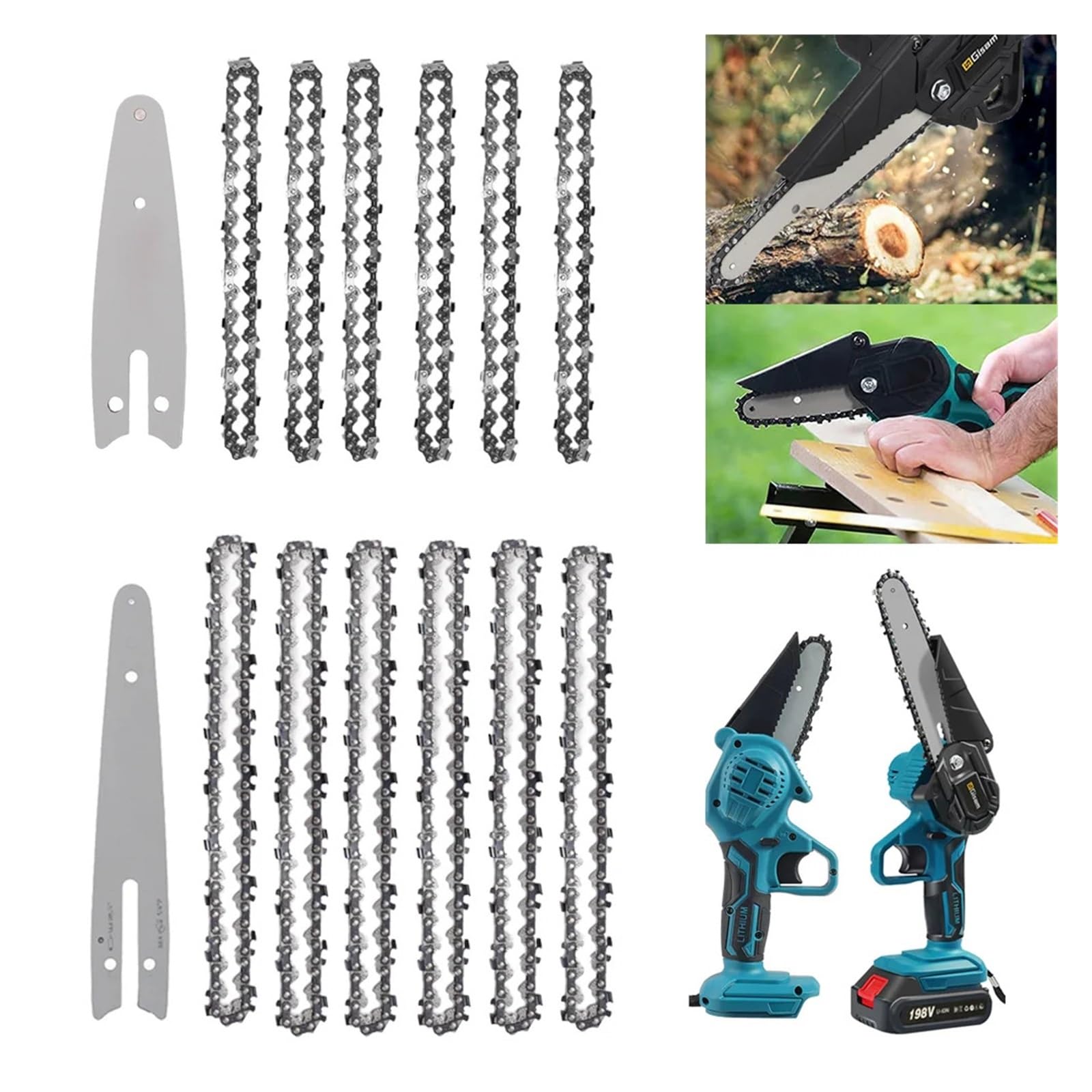 Juego de cadena y placa guía de 4 pulgadas/6 pulgadas for mini motosierra, repuesto de cadena de sierra eléctrica inalámbrica, corte de ramas de madera, cadenas afiladas