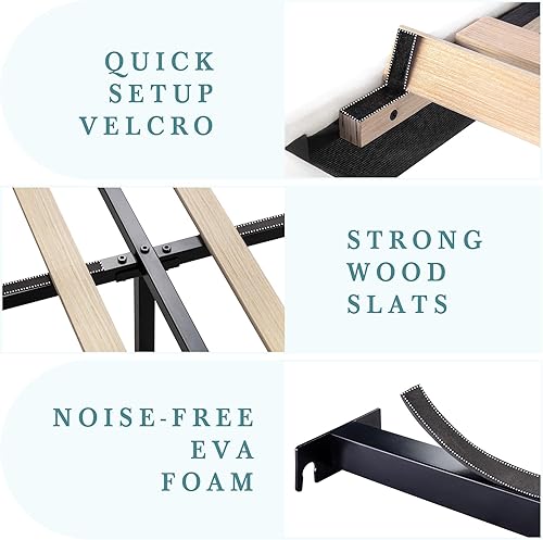 Miniatura 46 de HOOMIC Base de cama de tamaño matrimonial con cabecero, plataforma tapizada de tela con soporte de listones de madera fuerte, base de colchón, no