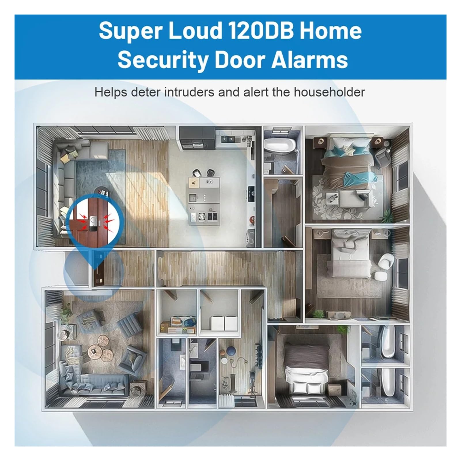 Alarmas De Puerta, Sensores inalámbricos de puerta y ventana, alarma de 120dB, sis-tema de protección de seguridad antirrobo for el hogar, alarma antirrobo magnética for puerta y ventana Para La Segur