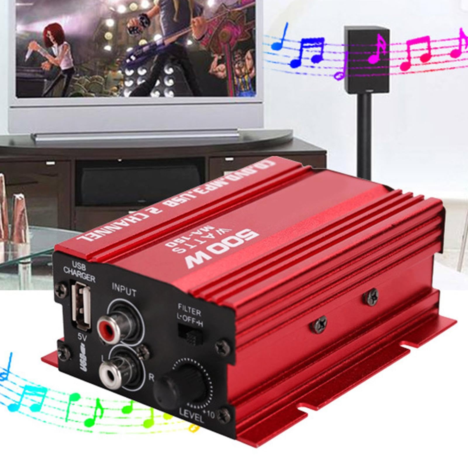 Auto-Mehrkanalverstärker - Mini-Autoverstärker Mit 2-Kanal-Ausgang, Tragbarer Lautsprecherverstärker | Leistungsstarker Audioverstärker Für Fahrzeug Soundsystem, Kompaktes Autozubehör Für Musikliebhab