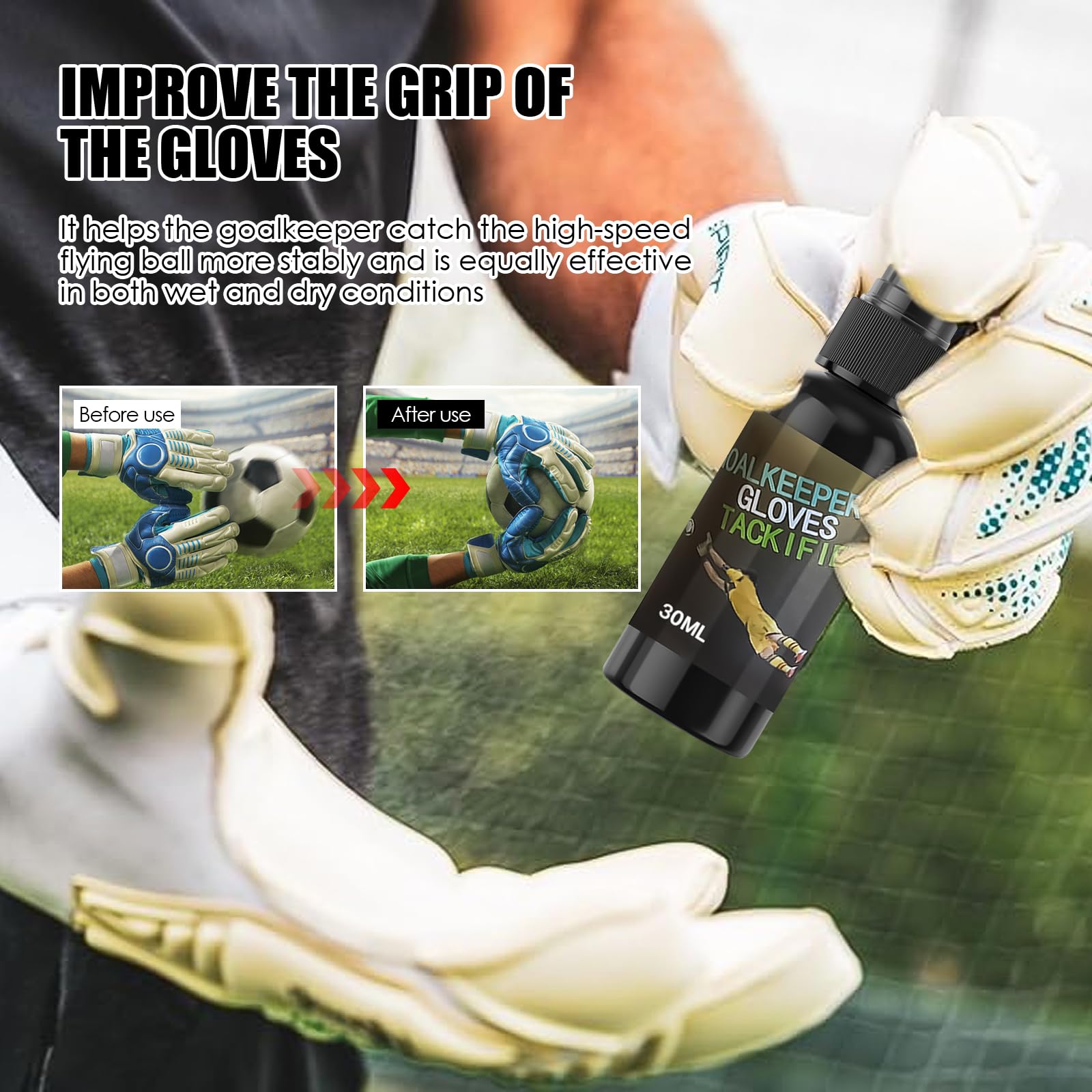 Byffoer Grip Spray rękawice bramkarskie, klej do rękawic bramkarskich Goalkeeper Gloves, antypoślizgowy spray, klej do rękawic bramkarskich, poprawia przyczepność rękawic