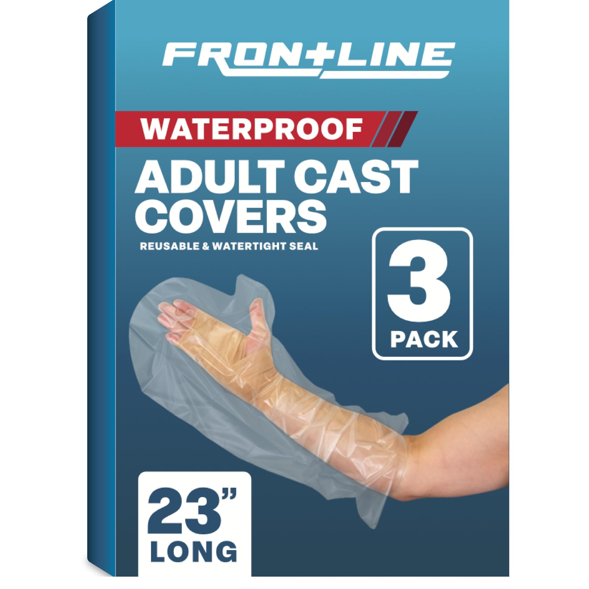 FRONTLINE Arm Cast Covers for Shower Adult Waterproof Cast and Wound Protector 100% Watertight Seal Reusable Sleeve 3 Pack (Small 23 Inch)