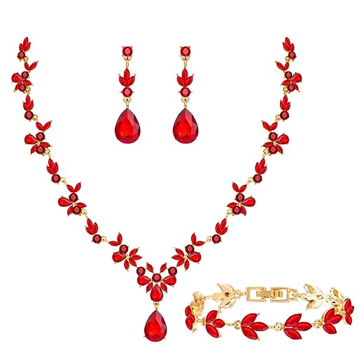 Paxuan Bridal Wedding Elegant Floral Jewelry Set for Women/Brides/Bridesmaids Crystal Jewelry Set for Wedding Prom Party Bridal Crystal Necklace Earrings Bracelet Set