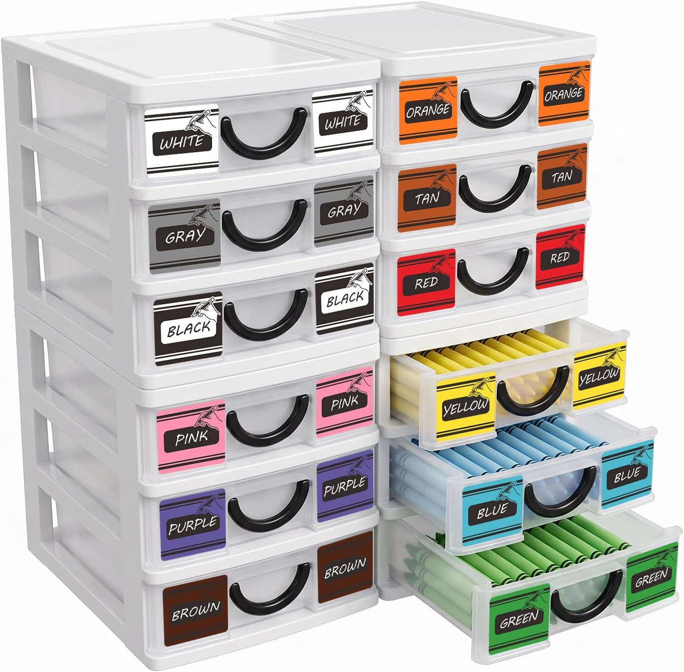 4 Pack Plastic Crayon Organizer with Color Label Stackable