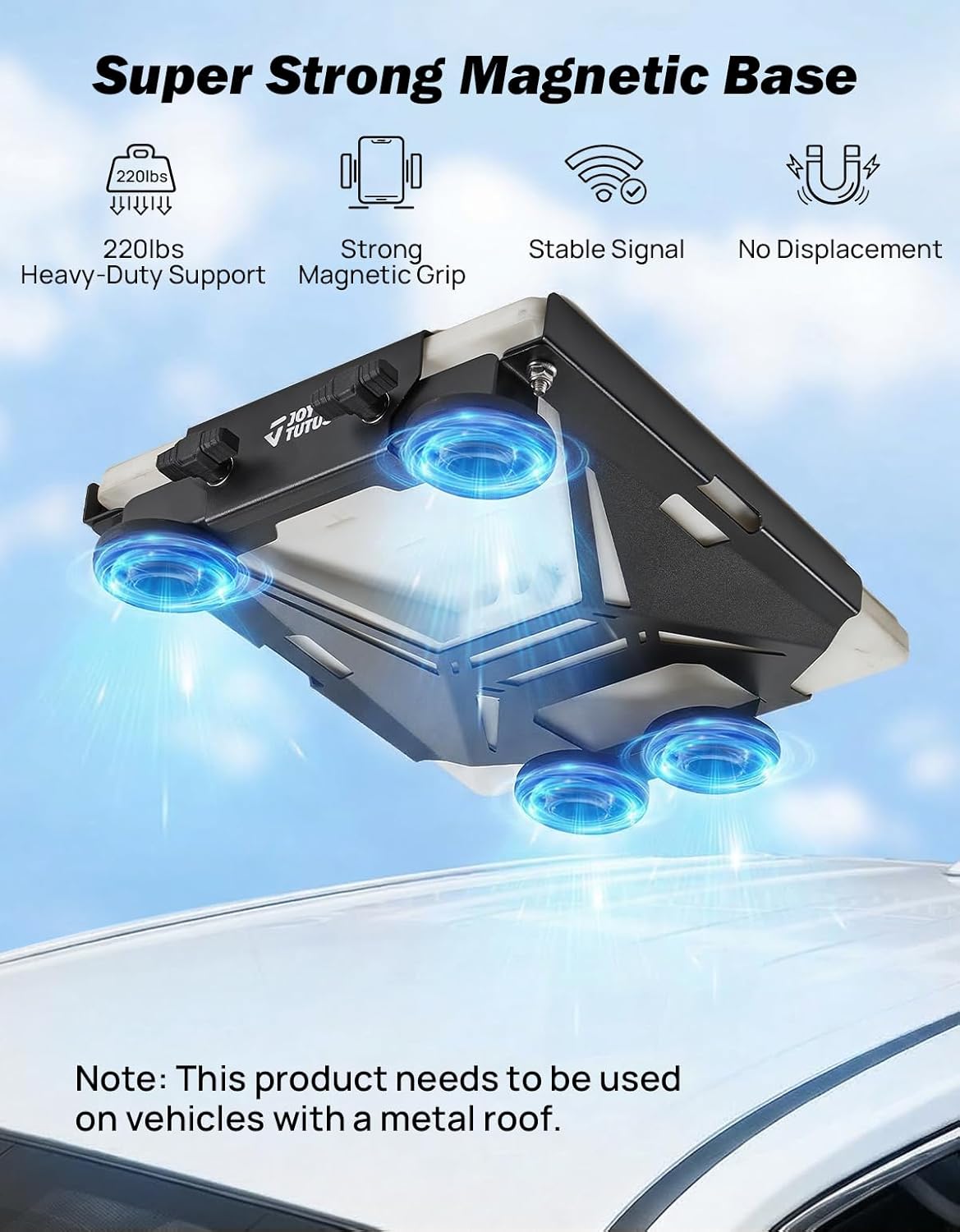 JOYTUTUS Magnetic Car Mount for Starlink Mini 200lbs Heavy Duty, Quick Release for RVs, UTVs,SUV, Boat,Truck with Straps Black