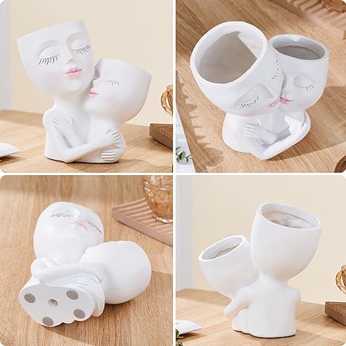 Miniatura 5 de Macetas faciales para plantas al aire libre, macetas de doble cabeza para suculentas para interiores y exteriores, bonita maceta de resina con