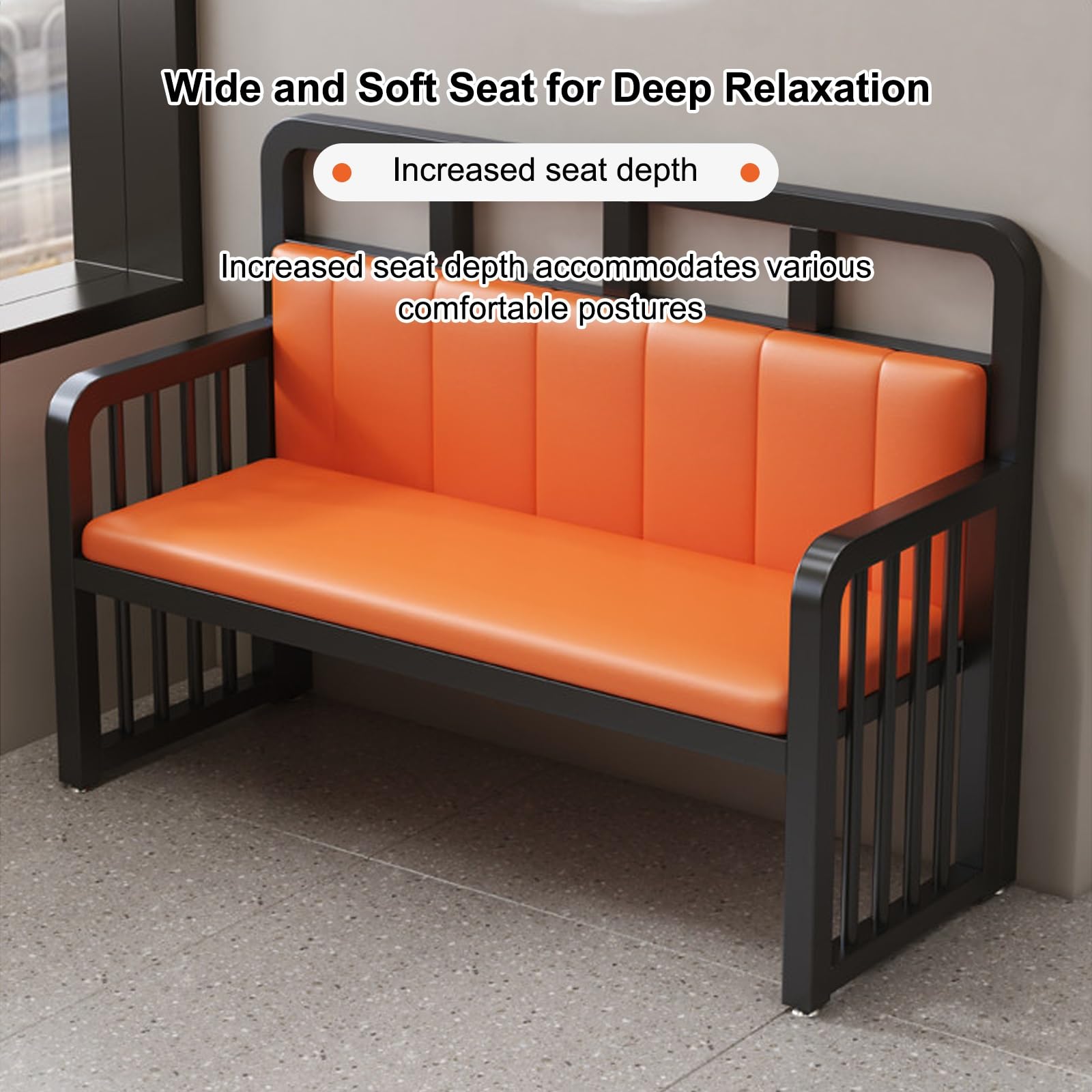 Sillón de Espera de Cuero con Estructura de Acero Inoxidable, Banco de Recepción con Reposabrazos, Ideal para Oficinas, Vestíbulos, Hospitales y Salones de Belleza(70.8in/180cm)