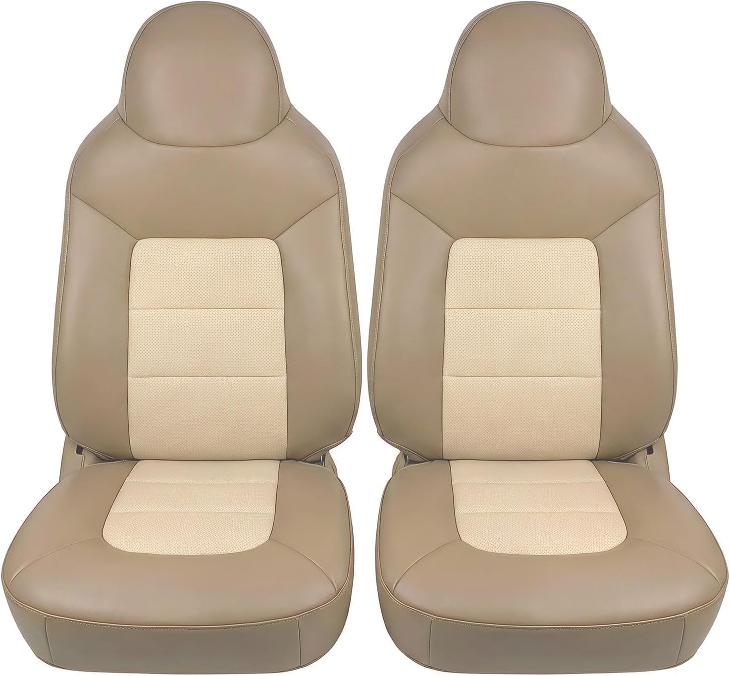 Leather Tan Front Driver & Passenger Bottom & Lean Back Seat Cover 1H Compatible with Expedition Eddie Bauer 2003-2006