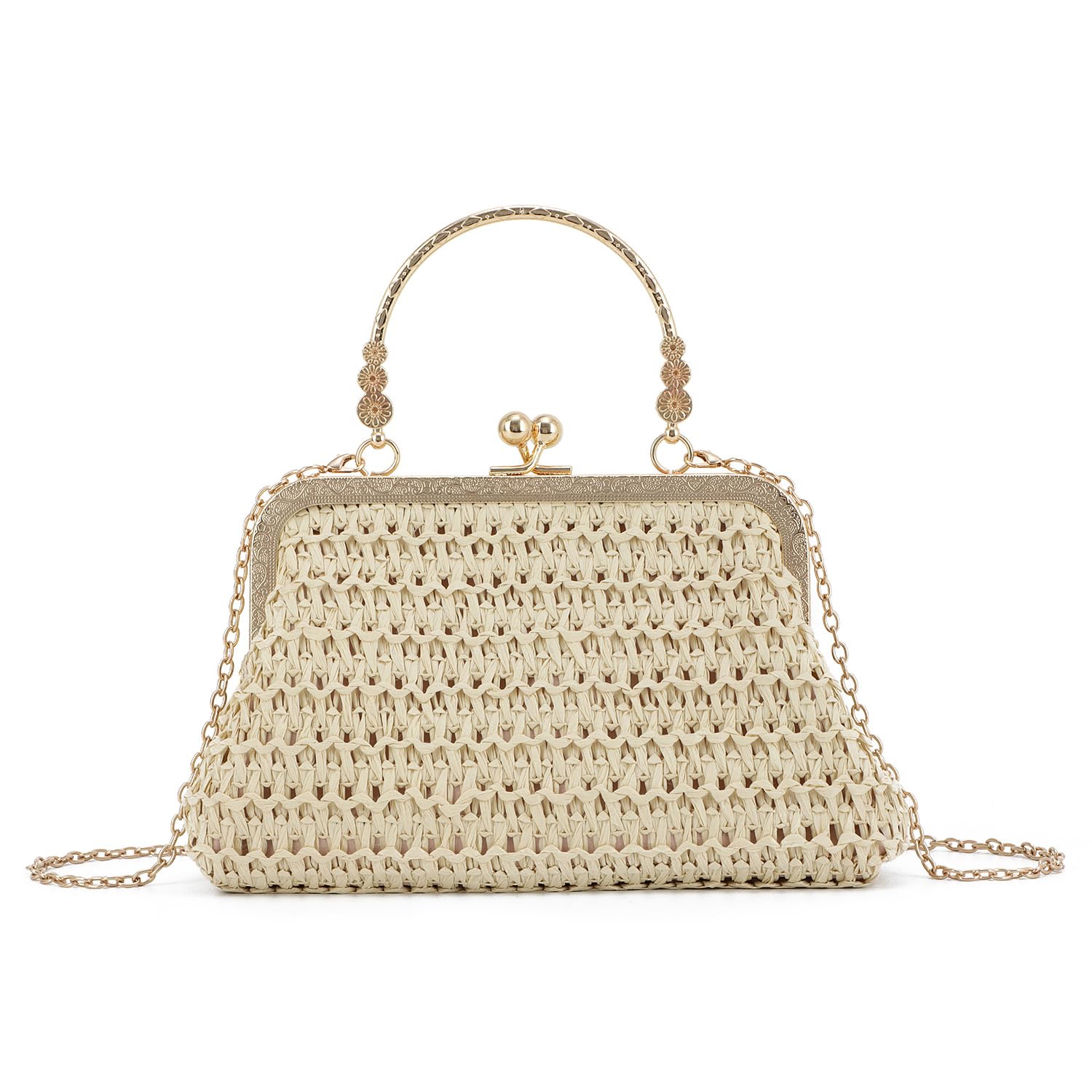 KUANG! Straw Clutch Evening Handbag for Women Woven Straw Dumpling Bag Summer Beach Shoulder Purses