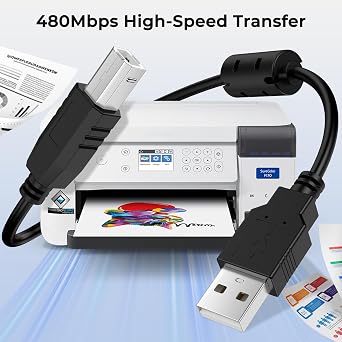 USB Printer Cable USB 2.0 USB-A to USB-B High Speed for HP Canon Dell Epson (Black, 1.8M)