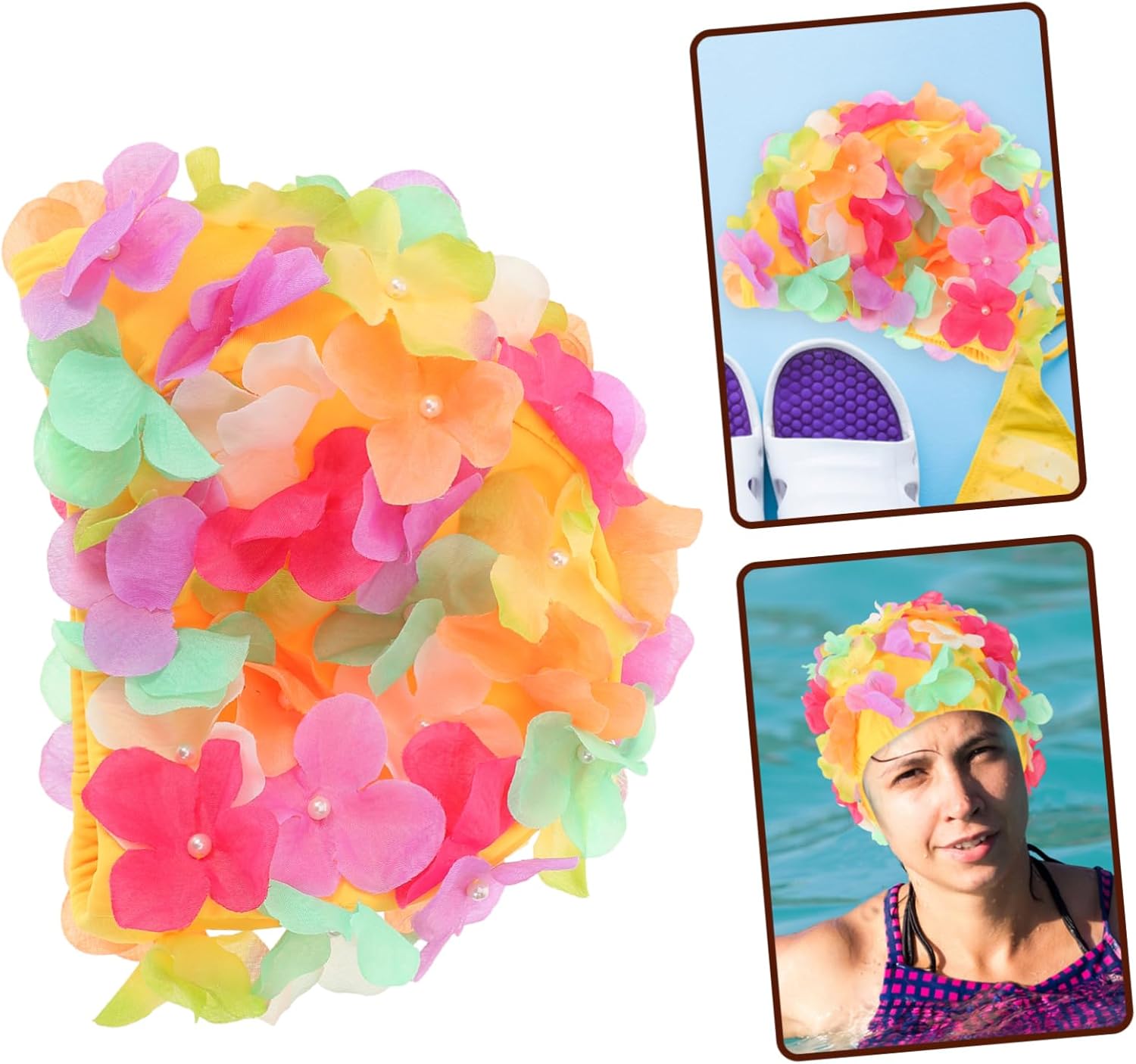 Floral Swim Cap for Women Comfortable and Breathable Long Hair Swim Hat Easy to Wear Material for