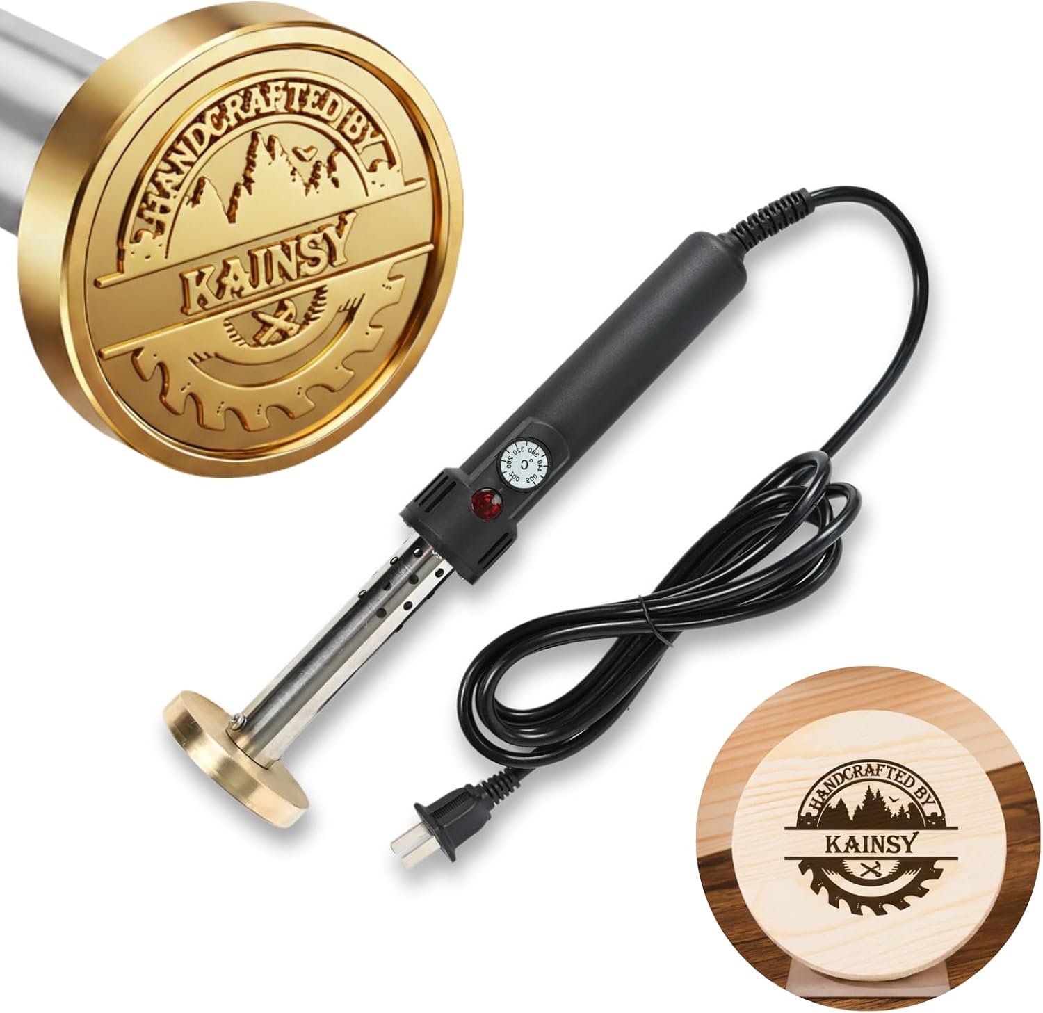 KAINSY Custom Electric Branding Iron for Wood Leather Food, Personalized Metal Burger Stamp for Plastic, Wood Burning Monogram Stamp, Durable Wood Burning Tool with Letter Stamps for BBQ Wedding Gifts