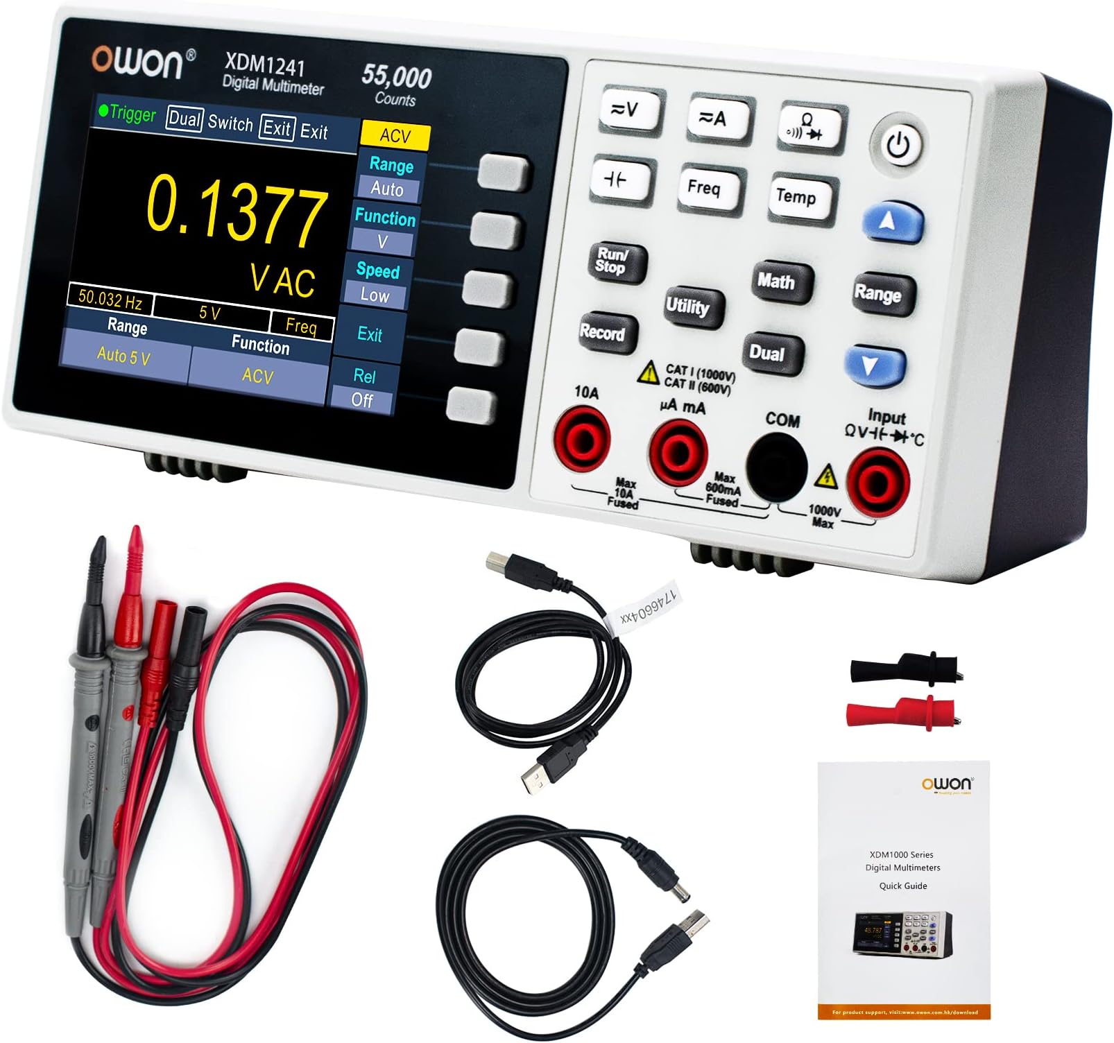 OWON XDM1241 Protable Bench Multimeter with 3.5-Inch 55,000 Count True RMS Ultra-light With lithium-battery power Onsite measurement Digital Multi Tester for Labs, Factories