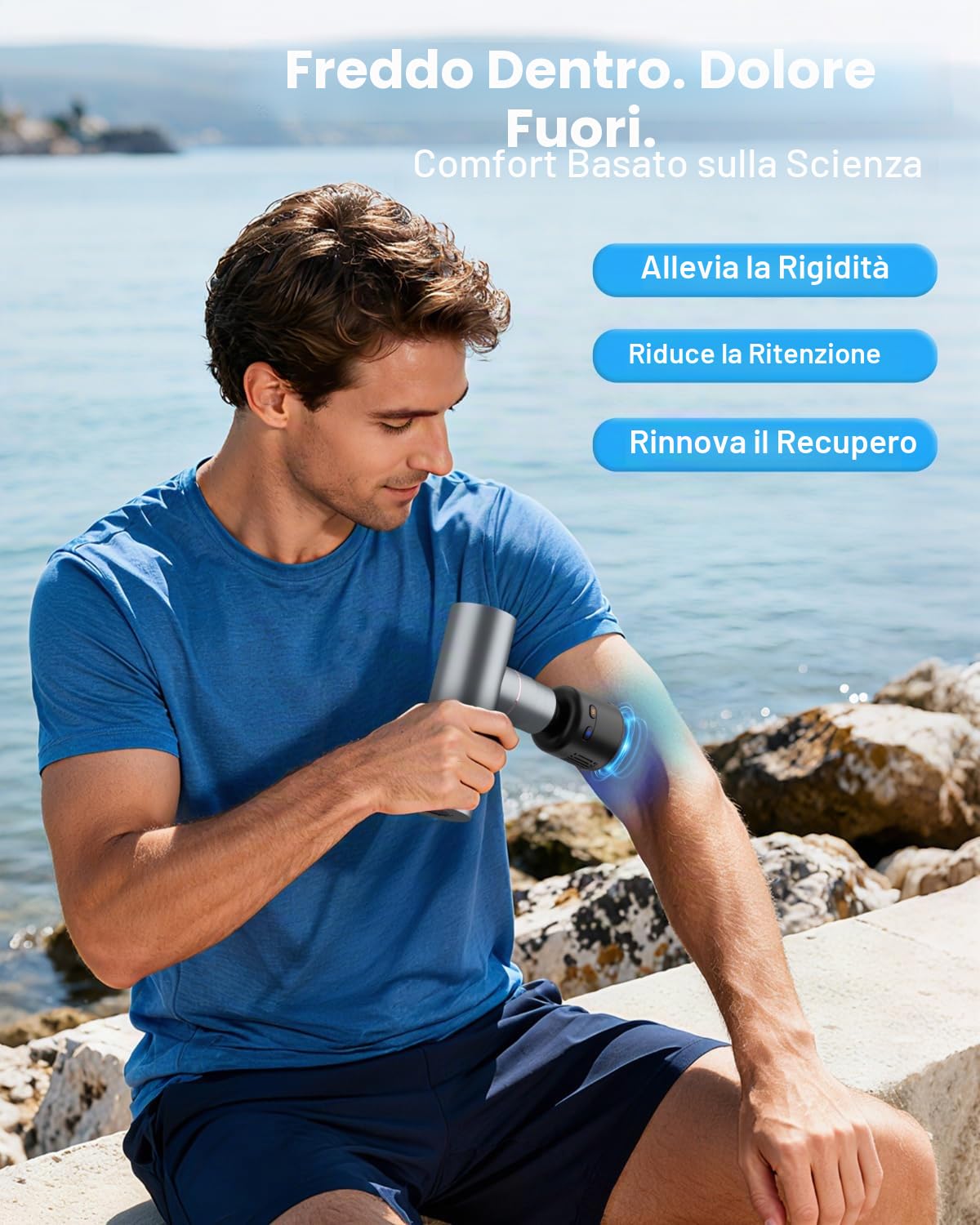 cotsoco Mini Pistola Massaggio Muscolare con Caldo e Freddo, Massaggiatore a Percussione Profondo, Corpo in Metallo, 5 Testine, Custodia Portatile, Pistola Massaggiante Professionale e Portatile